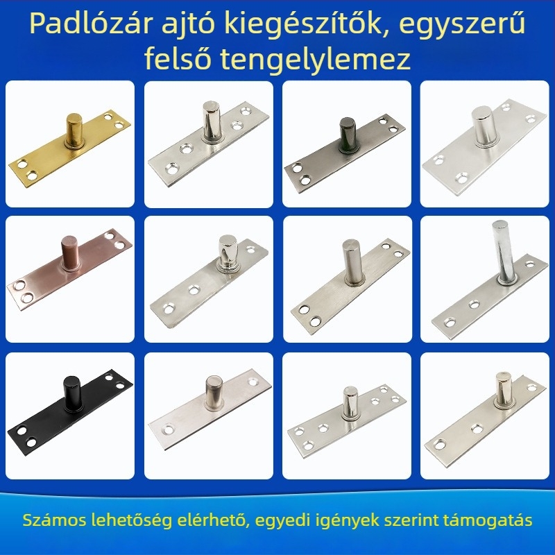 Keretes üvegajtó aljzati rugó készlet: felső tengelylemez, rögzítő tengely, T- alakú felső mag; Anyag: 304/201 rozsdamentes acél vagy galvanizált acél; Stílus: modern minimalizmus