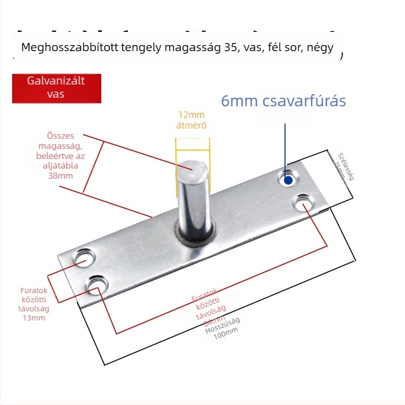 Keretes üvegajtó aljzati rugó készlet: felső tengelylemez, rögzítő tengely, T- alakú felső mag; Anyag: 304/201 rozsdamentes acél vagy galvanizált acél; Stílus: modern minimalizmus