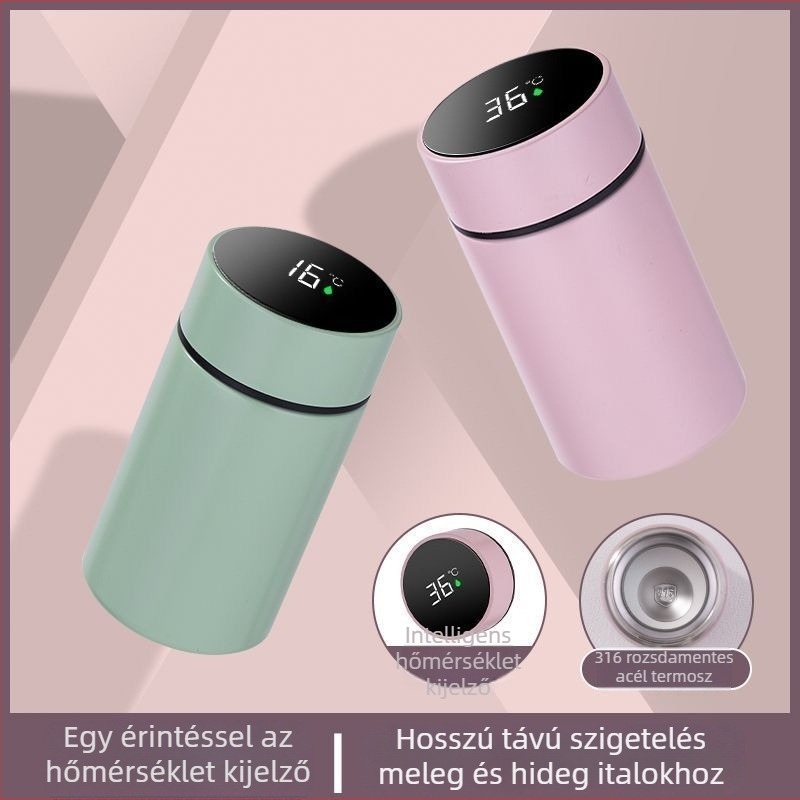 316L rozsdamentes acélból készült szigetelt pohár teafülével és szűrővel; fedél 304-es rozsdamentes acélból