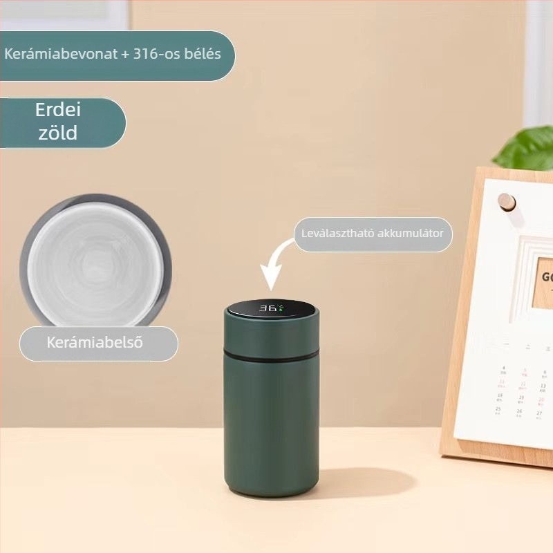 316L rozsdamentes acélból készült szigetelt pohár teafülével és szűrővel; fedél 304-es rozsdamentes acélból