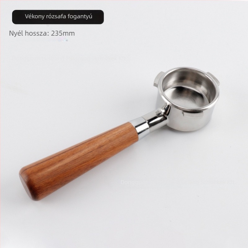 Alj nélküli portafilter fogó E61 csoportfejhez, rozsdamentes acélból készült, tömörfa markolattal; kompatibil Delong, Platinum Rich és Aibao