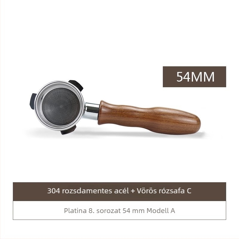 Alj nélküli portafilter fogó E61 csoportfejhez, rozsdamentes acélból készült, tömörfa markolattal; kompatibil Delong, Platinum Rich és Aibao