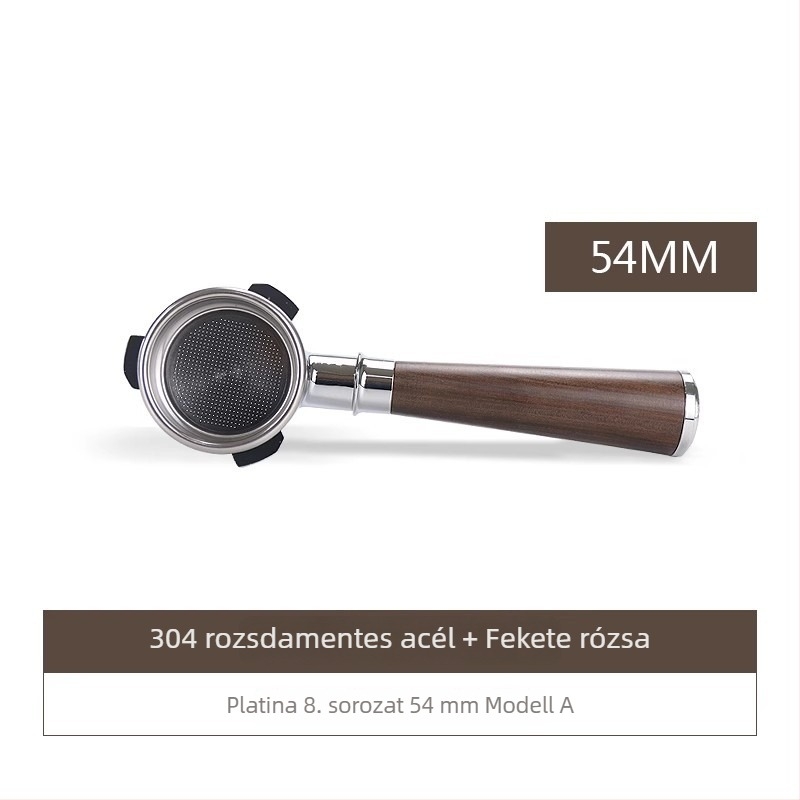 Alj nélküli portafilter fogó E61 csoportfejhez, rozsdamentes acélból készült, tömörfa markolattal; kompatibil Delong, Platinum Rich és Aibao