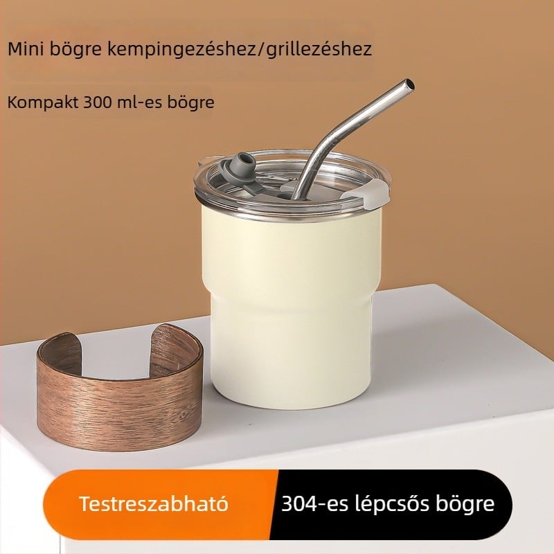 Logóval gravírozott 304 rozsdamentes acél kemping sörös pohár, egyszálú dizájn, hordozható