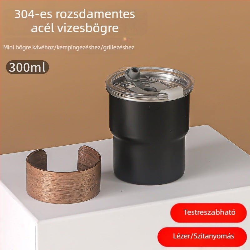 Logóval gravírozott 304 rozsdamentes acél kemping sörös pohár, egyszálú dizájn, hordozható