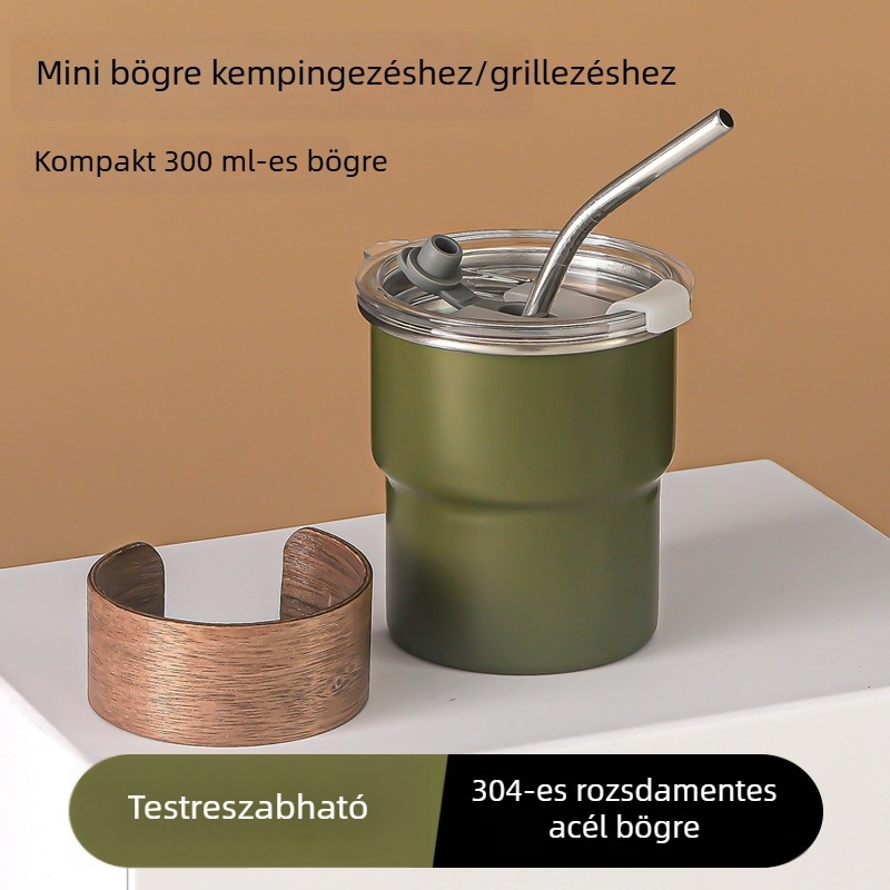 Logóval gravírozott 304 rozsdamentes acél kemping sörös pohár, egyszálú dizájn, hordozható
