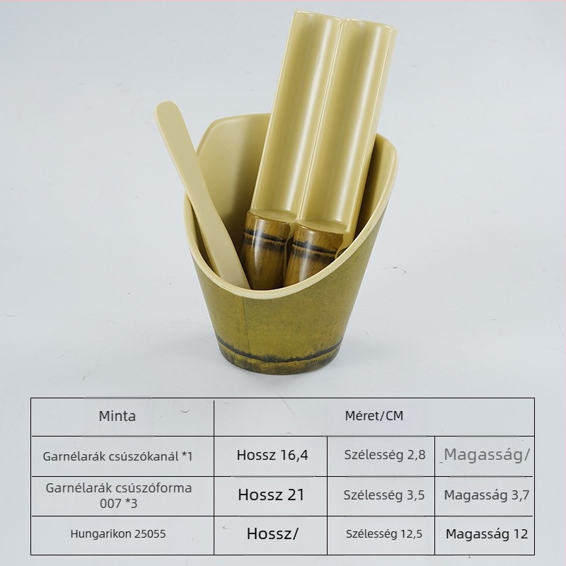 Melaminból készült garnéla- és halfasírt formázó készülék bambuszcső dizájnnal, mikróban nem használható