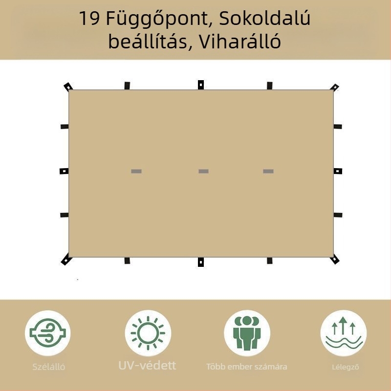 19-pontos piramisszerű kemping árnyékoló sátor (Xin ao, kód 0516, anyag: pamut, vízállóság: 3000–6000 mm, forma: négyzetes)