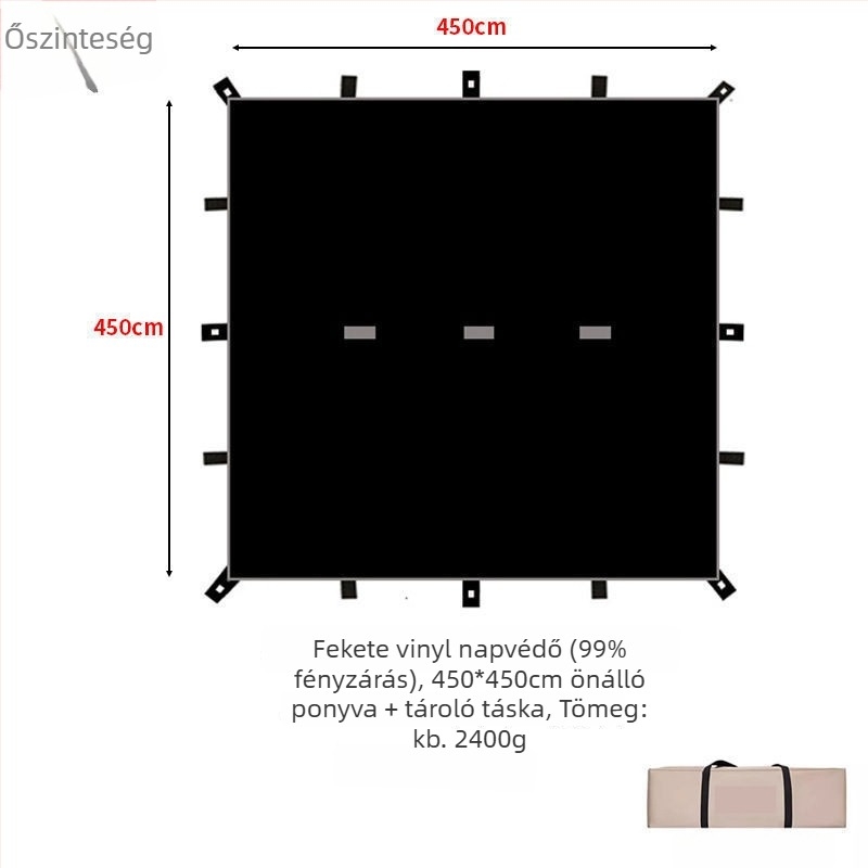 19-pontos piramisszerű kemping árnyékoló sátor (Xin ao, kód 0516, anyag: pamut, vízállóság: 3000–6000 mm, forma: négyzetes)