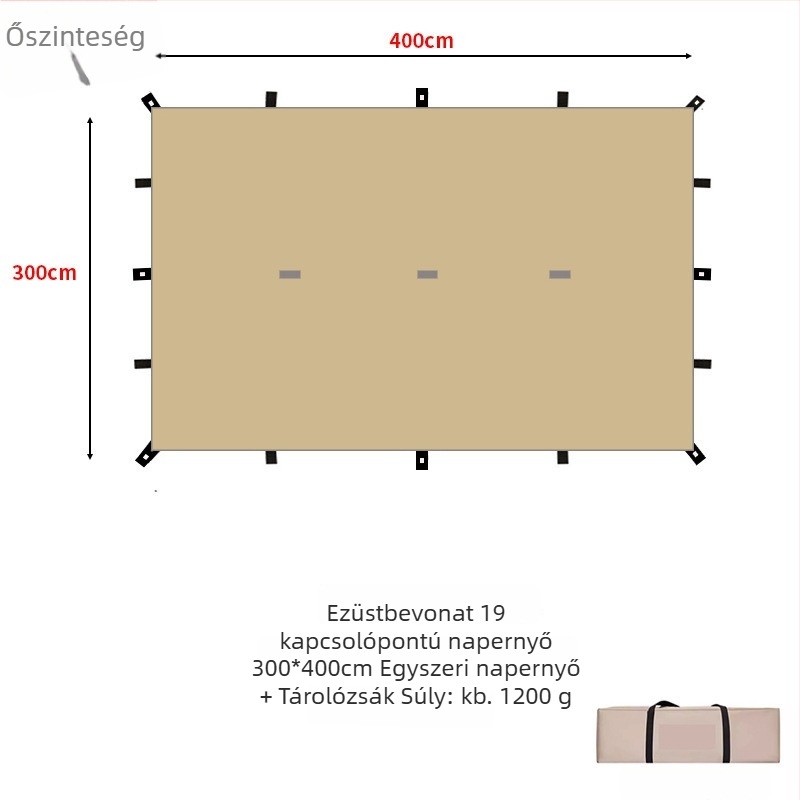 19-pontos piramisszerű kemping árnyékoló sátor (Xin ao, kód 0516, anyag: pamut, vízállóság: 3000–6000 mm, forma: négyzetes)