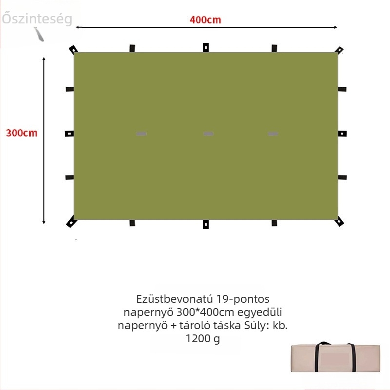 19-pontos piramisszerű kemping árnyékoló sátor (Xin ao, kód 0516, anyag: pamut, vízállóság: 3000–6000 mm, forma: négyzetes)