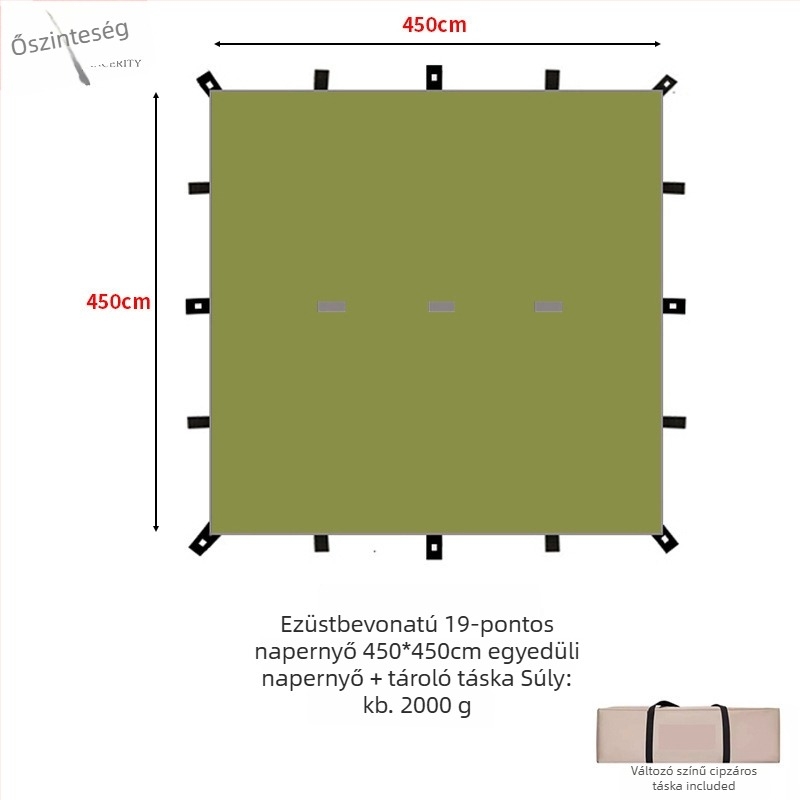 19-pontos piramisszerű kemping árnyékoló sátor (Xin ao, kód 0516, anyag: pamut, vízállóság: 3000–6000 mm, forma: négyzetes)