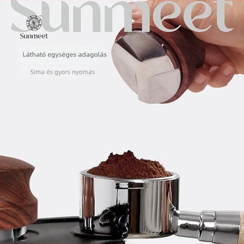 Kávétömörítő No.50 acélból és tömörfa nyéllel; 0,6 kg; modern, egyszerű kialakítás; logó nyomtatás elérhető; testreszabható; prémium termék