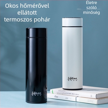 Intelligens termosz pohár hőmérséklet-kijelzővel, belső 304 rozsdamentes acél, külső 201 rozsdamentes acél, 6–12 órás szigetelés, logóval testreszabható