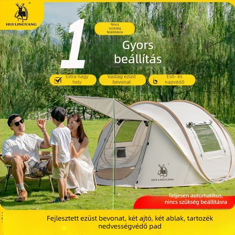 Kemping piramissátor, egyes rétegű, kézi felállítás, poliészter külső, vízállóság 2000–3000 mm