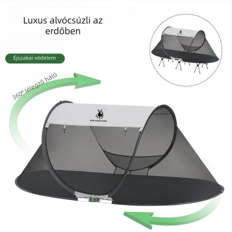 Kemping piramissátor, egyes rétegű, kézi felállítás, poliészter külső, vízállóság 2000–3000 mm