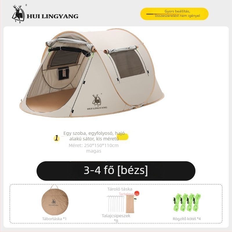 Kemping piramissátor, egyes rétegű, kézi felállítás, poliészter külső, vízállóság 2000–3000 mm