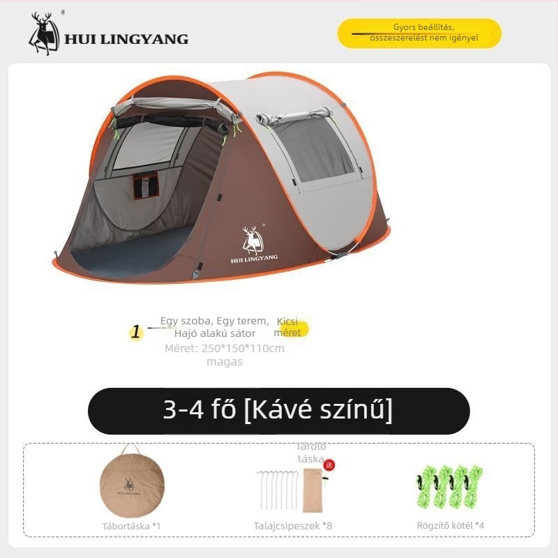 Kemping piramissátor, egyes rétegű, kézi felállítás, poliészter külső, vízállóság 2000–3000 mm