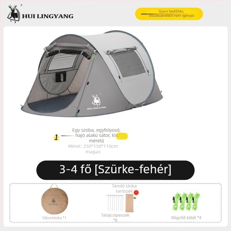 Kemping piramissátor, egyes rétegű, kézi felállítás, poliészter külső, vízállóság 2000–3000 mm