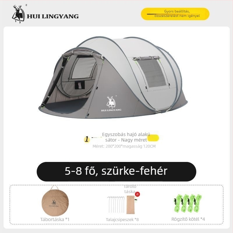 Kemping piramissátor, egyes rétegű, kézi felállítás, poliészter külső, vízállóság 2000–3000 mm