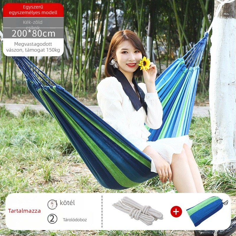 Kültéri vászon-hamakus hintaszék, megerősített kivitel, teherbírás 300 kg, tömeg 1,5 kg, kempingezéshez