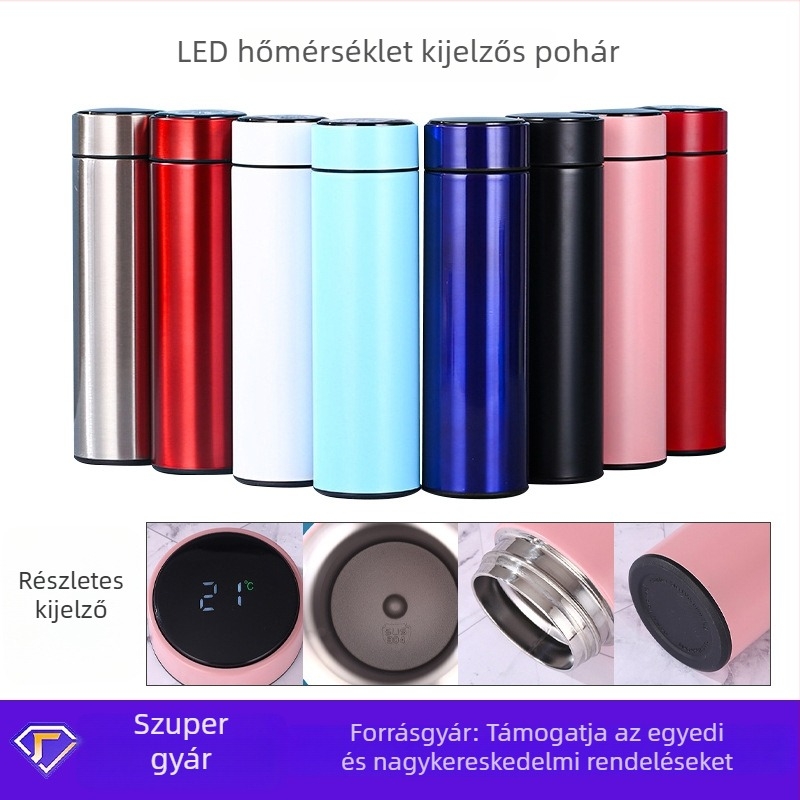 Rozsdamentes acél termosz pohár belső 304 / külső 201, LED hőmérséklet-kijelző, 6-12 órás izoláció, logó testreszabás