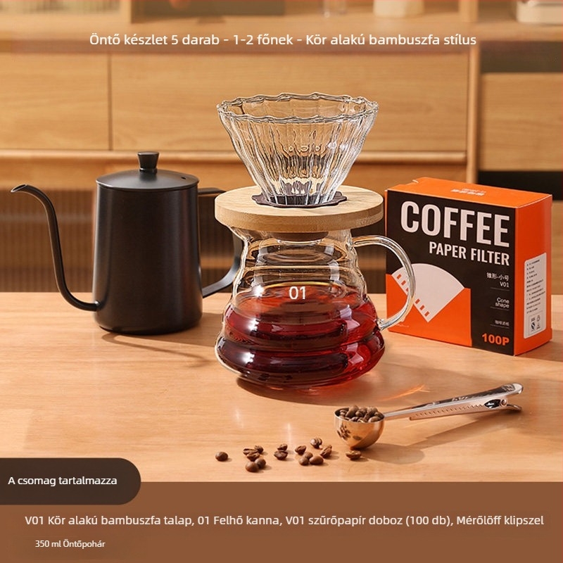 Kézi kávéőrlő készlet otthonra és kültéren – kompakt kézi hajtású készlet, minimalista stílus, teljes készlet