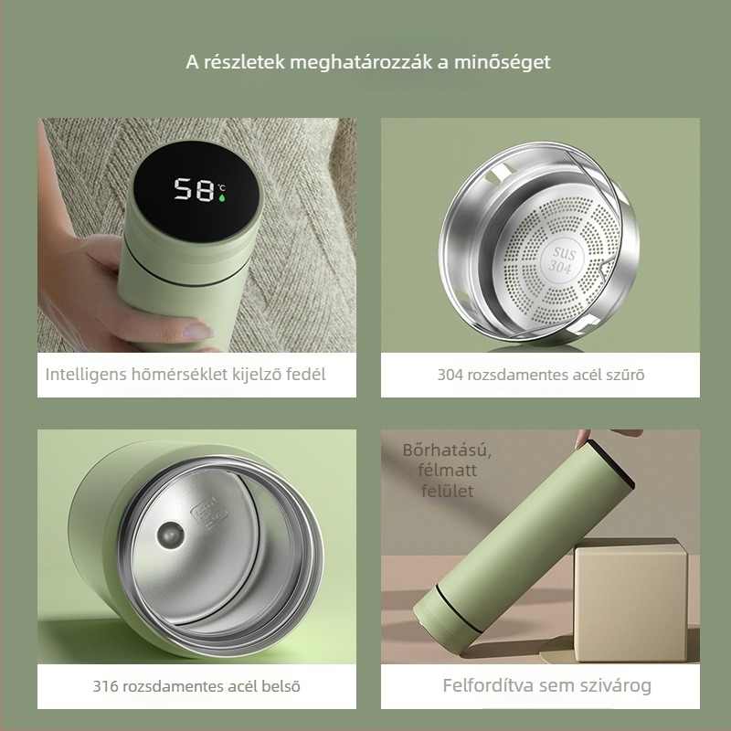 Okos 316-os rozsdamentes acél termosz nőknek, tea-víz szétválasztó funkcióval, elegáns kialakítás