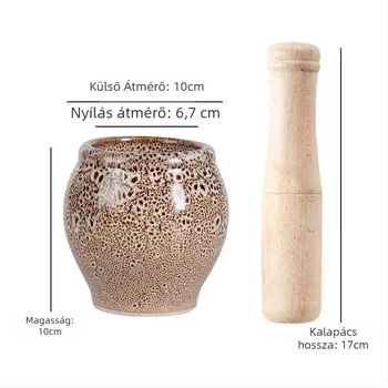 Kerámiából készült fokhagyma mozsár és mozsárkanál – hagyományos háztartási eszköz fokhagyma paszta készítéséhez, kézi