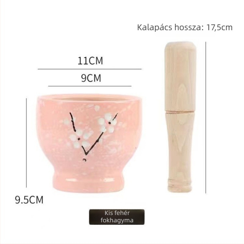 Kerámiából készült fokhagyma mozsár és mozsárkanál – hagyományos háztartási eszköz fokhagyma paszta készítéséhez, kézi