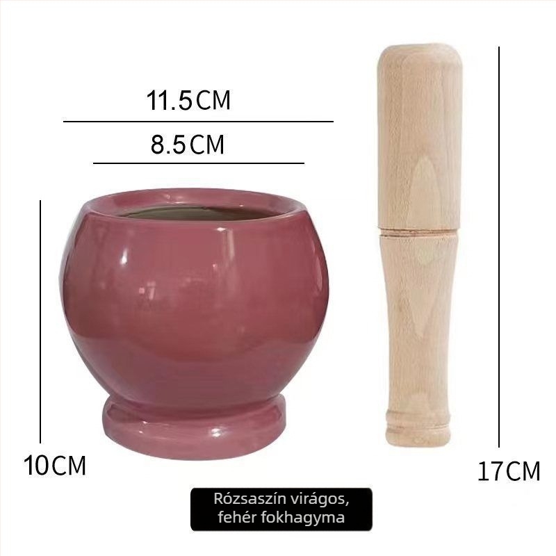 Kerámiából készült fokhagyma mozsár és mozsárkanál – hagyományos háztartási eszköz fokhagyma paszta készítéséhez, kézi