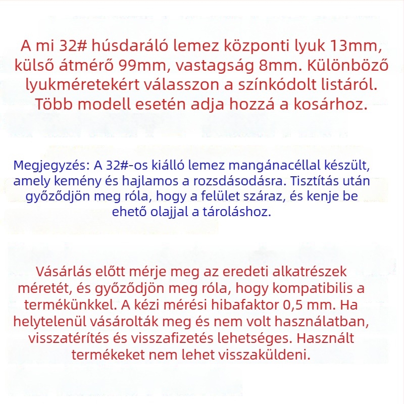Elektromos húsdaráló lyuklemez, penge és szita készlet