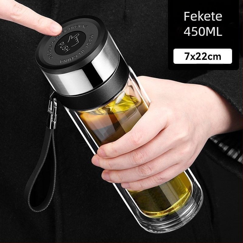 Autóban használható kettős rétegű boroszilikát üveg teás pohár, égésvédelmi hőszigetelés és egy kattintásos fedél