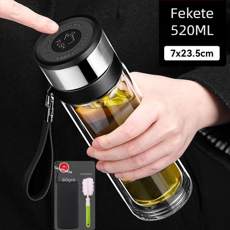 Autóban használható kettős rétegű boroszilikát üveg teás pohár, égésvédelmi hőszigetelés és egy kattintásos fedél