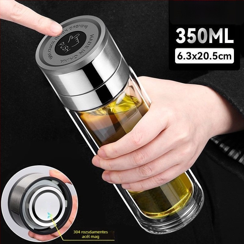 Autóban használható kettős rétegű boroszilikát üveg teás pohár, égésvédelmi hőszigetelés és egy kattintásos fedél