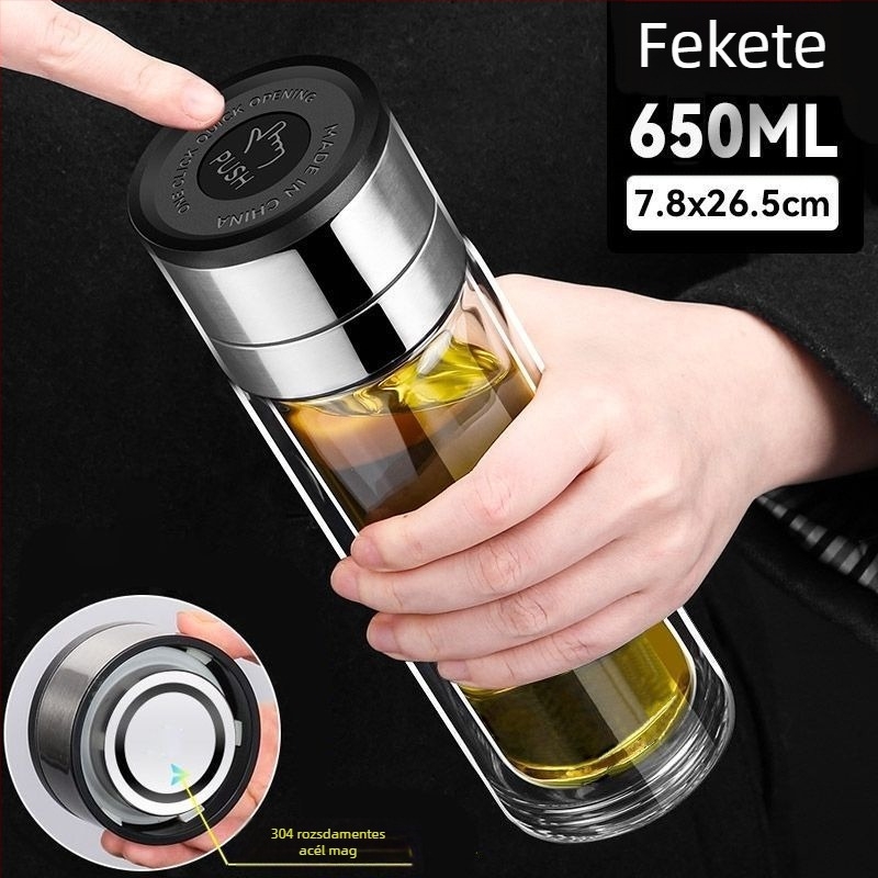 Autóban használható kettős rétegű boroszilikát üveg teás pohár, égésvédelmi hőszigetelés és egy kattintásos fedél