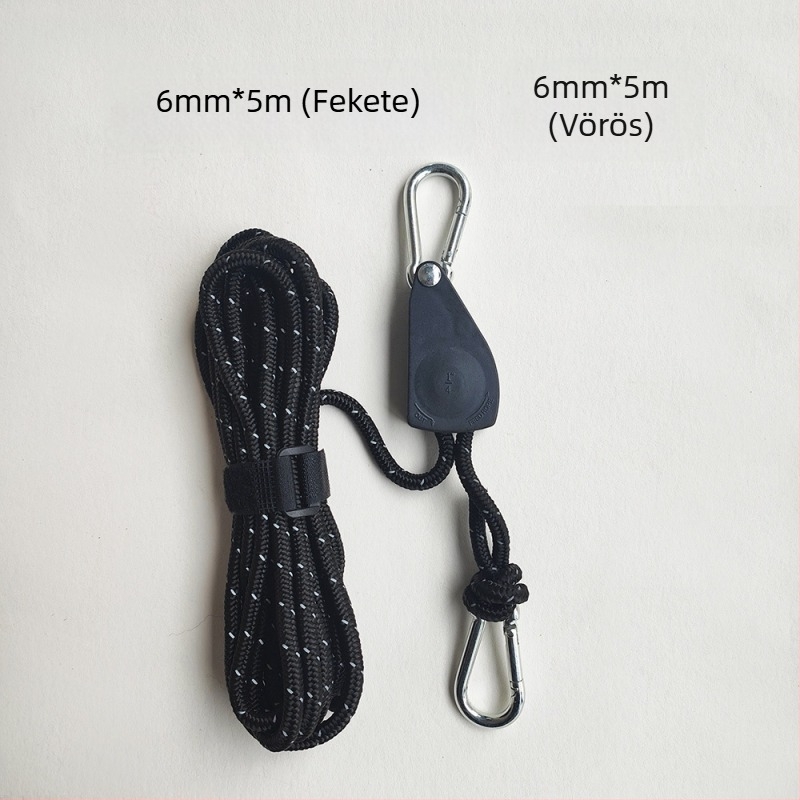 Sátor kötél görgős fesztítője, fényvisszaverő, vastagabb kötél; hossz 2–10 m; Ø 4–10 mm; maximális teher 100 kg egységenként