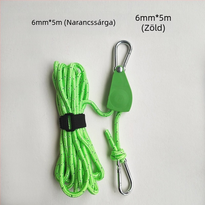 Sátor kötél görgős fesztítője, fényvisszaverő, vastagabb kötél; hossz 2–10 m; Ø 4–10 mm; maximális teher 100 kg egységenként