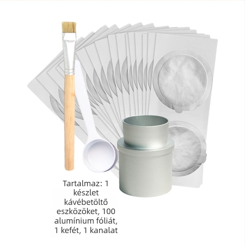 Újrahasználható alumínium kávékapszula porkitöltő, rögzített préselő mechanizmus, modern letisztult stílus, 1 összetevő, első osztályú minőség