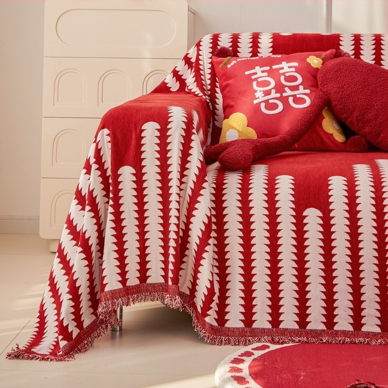 Chenille anyagú kétüléses kanapévédő – egy darabból álló, rugalmas, esküvői stílusú, modell Double Happiness