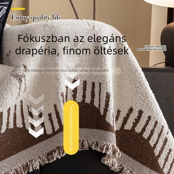 Francia stílusú krémszínű chenille kanapévédő, egész éves teljes lefedettséggel és párnahuzattal