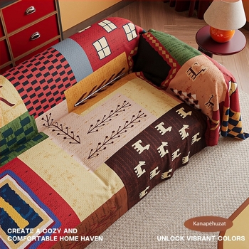 Retro patchwork kanapévédő, egyben, egész éves használatra, teljes lefedettség