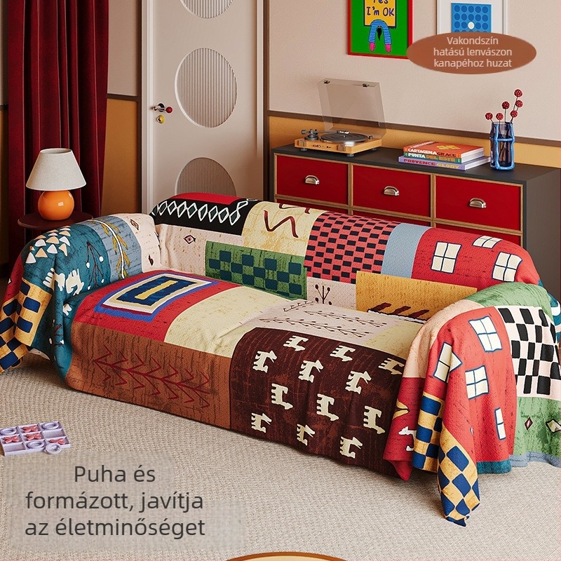 Retro patchwork kanapévédő, egyben, egész éves használatra, teljes lefedettség