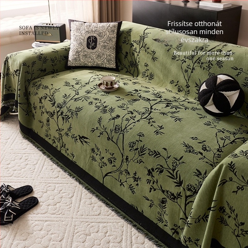 Chenille kanapéhuzat háromüléses kanapéhoz — retro stílus, egész éves univerzális használat, könnyed luxus, minta: egyszínű vagy növényi motívumok