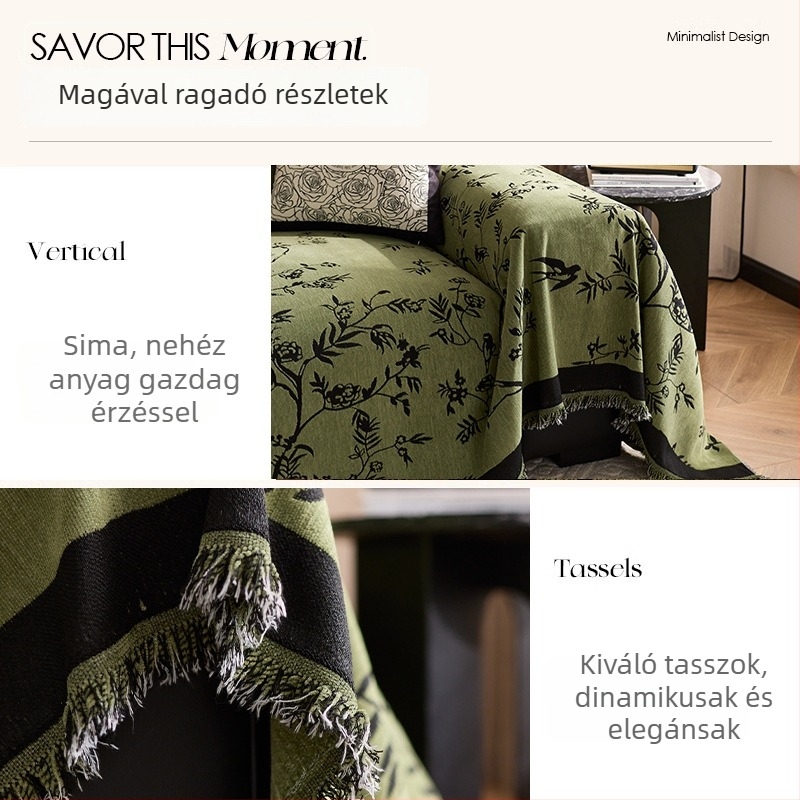Chenille kanapéhuzat háromüléses kanapéhoz — retro stílus, egész éves univerzális használat, könnyed luxus, minta: egyszínű vagy növényi motívumok