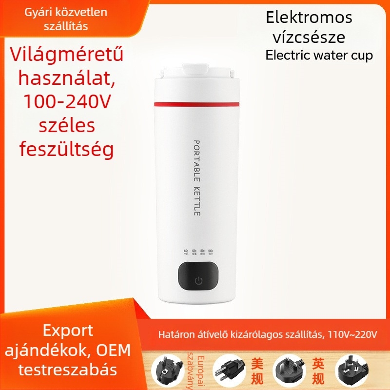 Elektronikus melegítő pohár, kompakt háztartási használatra, alapfeszültség fűtés, automatikus kikapcsolás, száraz üzem és túlmelegedés elleni védelem, kapacitás legfeljebb 1 L, teljesítmény legfeljebb 1000 W