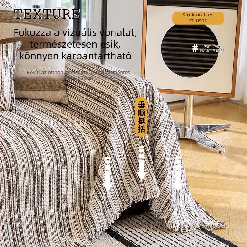 Kanapévédő, egyrészes kialakítás, chenille anyag, csíkos minta, moduláris vagy sarokkanapéra alkalmas, minimalist stílus