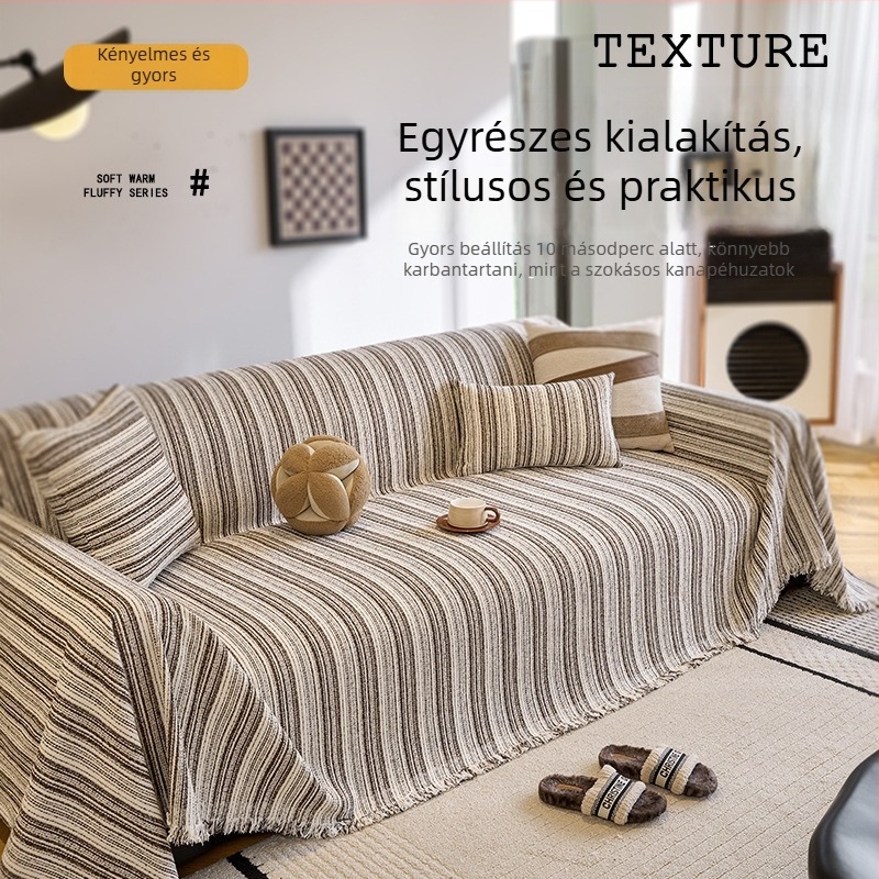 Kanapévédő, egyrészes kialakítás, chenille anyag, csíkos minta, moduláris vagy sarokkanapéra alkalmas, minimalist stílus