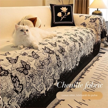Chenille kanapévédő huzat pillangó mintával, macska-karcolások elleni, egész évre, teljes készlet