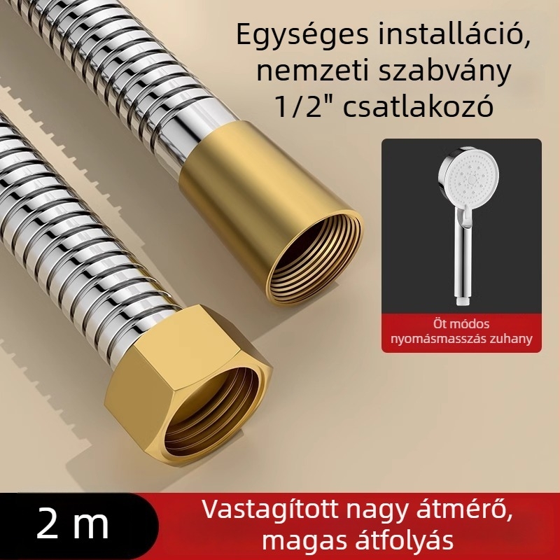 Nagy áramlású zuhanykészlet, zuhanycső réz/rozsdamentes acélból, kerek zuhanyfej, menetes csatlakozás, modern minimalista stílus